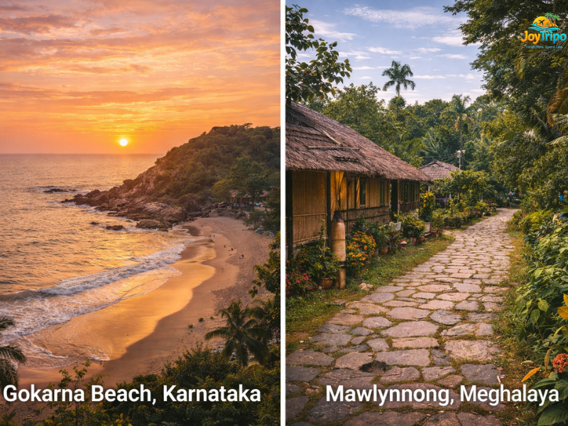 Top 10 Offbeat Destinations in India 2026: Gokarna beach, Karnatak: Maylynnong, Meghalaya