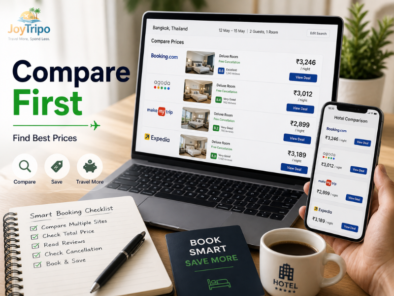 How to Get Cheap Hotels: compare flight price first